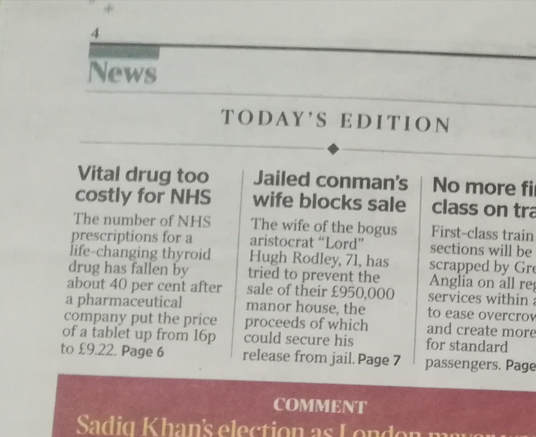 The Times page 2 liothyronine story 19 december 2018