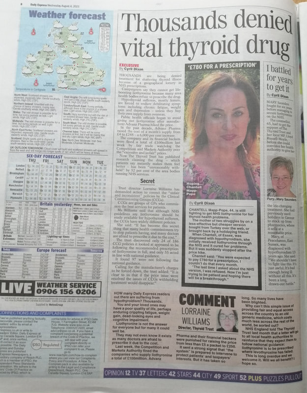 Daily Express liothyronine article 4th August 2021 by Cyril Dixon